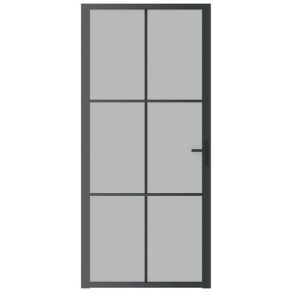 Porta Interna 93x201,5 cm Nero Opaco Vetro e Alluminio