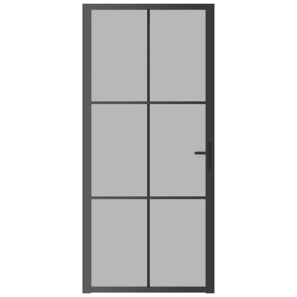 Porta Interna 93x201,5 cm Nero Opaco Vetro e Alluminio