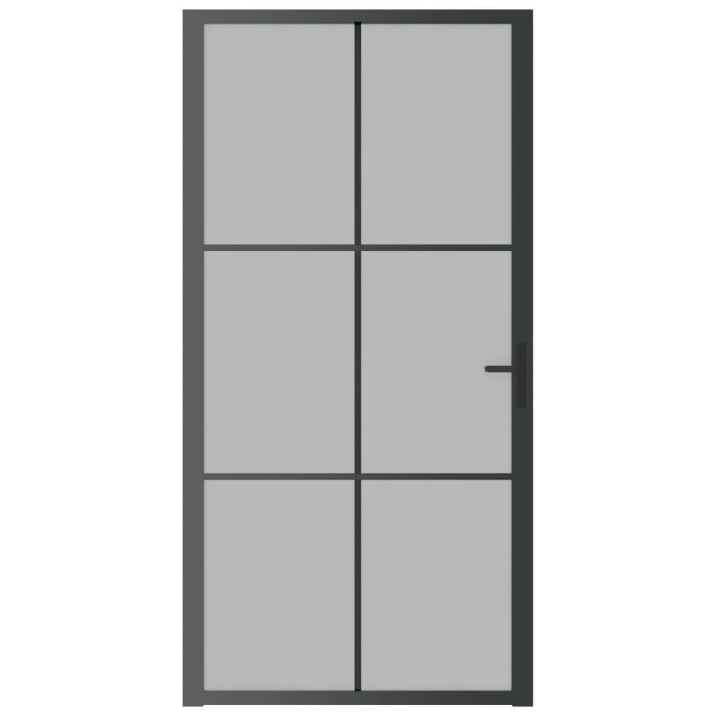 Porta Interna 102,5x201,5 cm Nero Opaco in Vetro e Alluminio