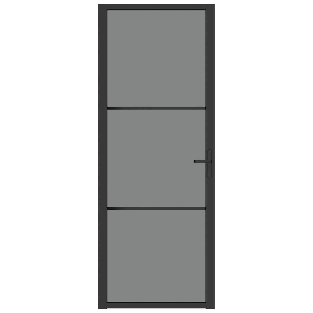 Porta Interna 76x201,5 cm Nero Opaco Vetro ESG e Alluminio
