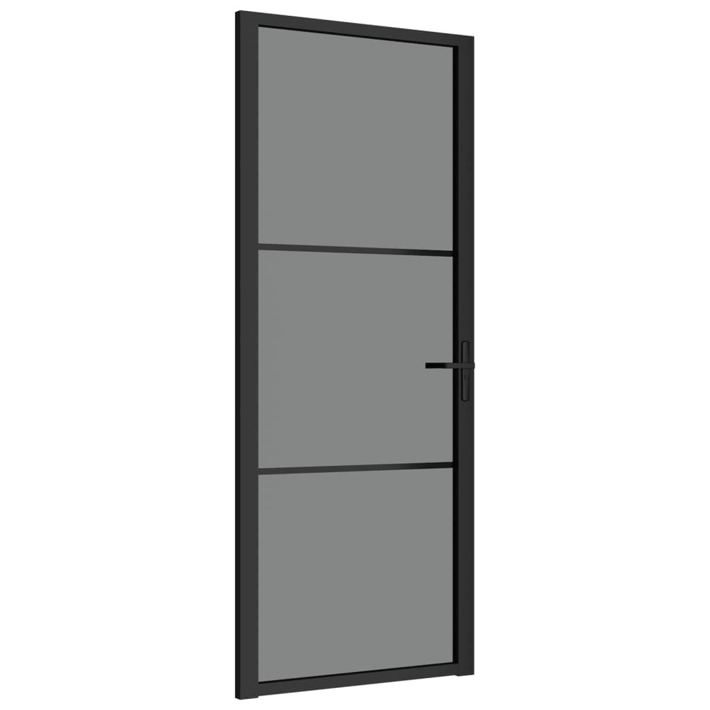 Porta Interna 83x201,5 cm Nero Opaco Vetro ESG e Alluminio