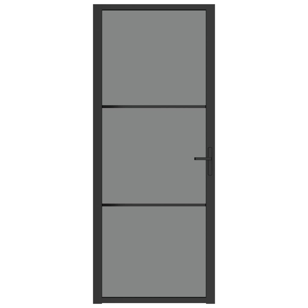 Porta Interna 83x201,5 cm Nero Opaco Vetro ESG e Alluminio