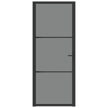 Porta Interna 83x201,5 cm Nero Opaco Vetro ESG e Alluminio