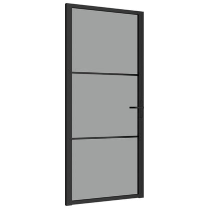 Porta Interna 93x201,5 cm Nera in Vetro ESG e Alluminio