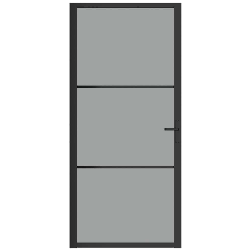 Porta Interna 93x201,5 cm Nera in Vetro ESG e Alluminio