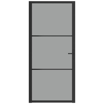 Porta Interna 93x201,5 cm Nera in Vetro ESG e Alluminio