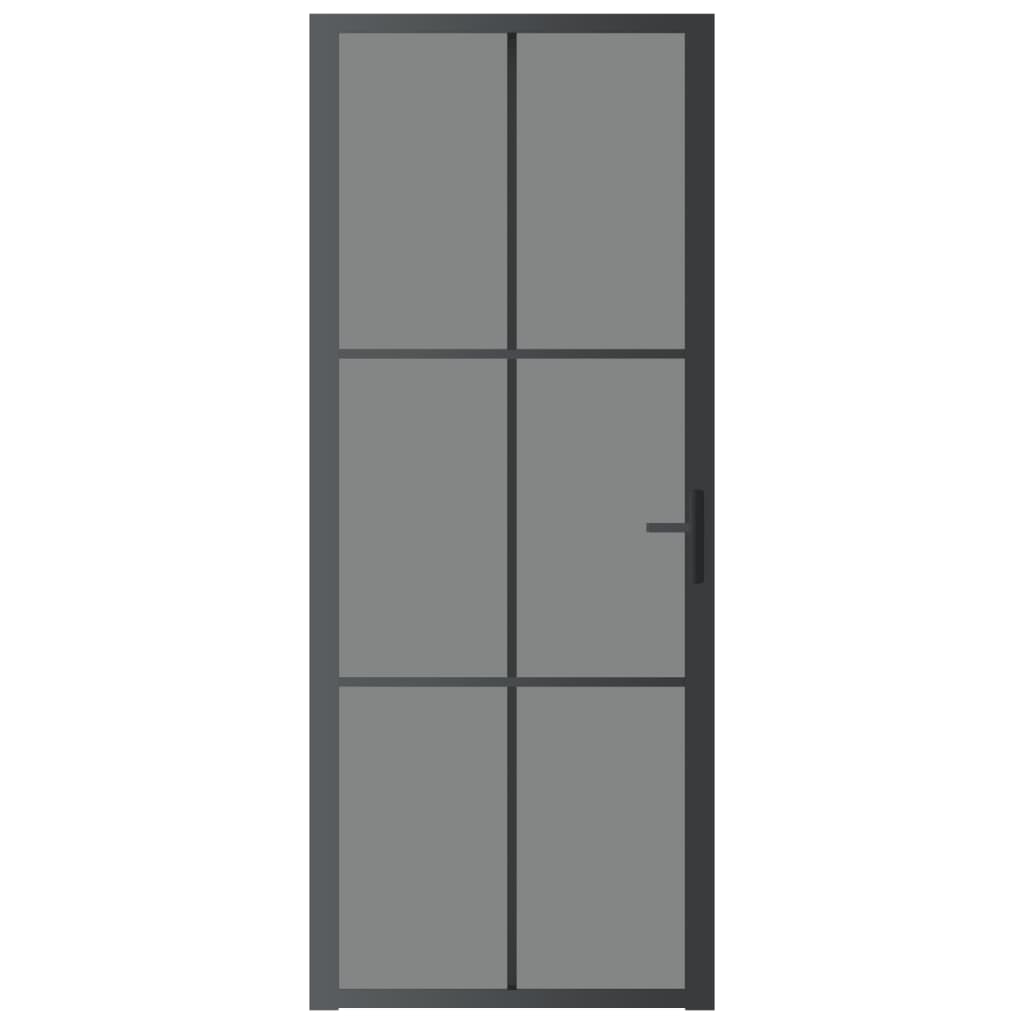 Porta Interna 83x201,5 cm Nera in Vetro ESG e Alluminio