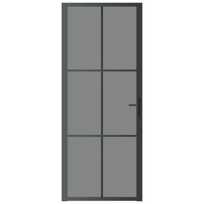 Porta Interna 83x201,5 cm Nera in Vetro ESG e Alluminio