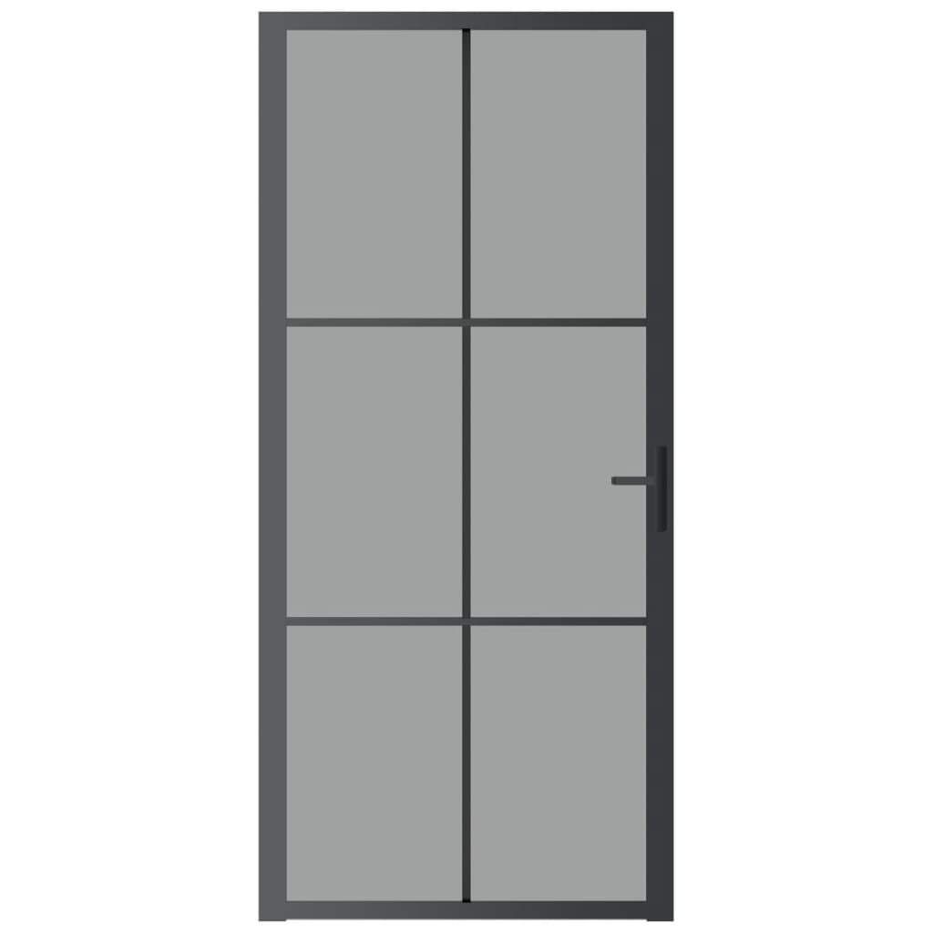 Porta Interna 93x201,5 cm Nera in Vetro ESG e Alluminio