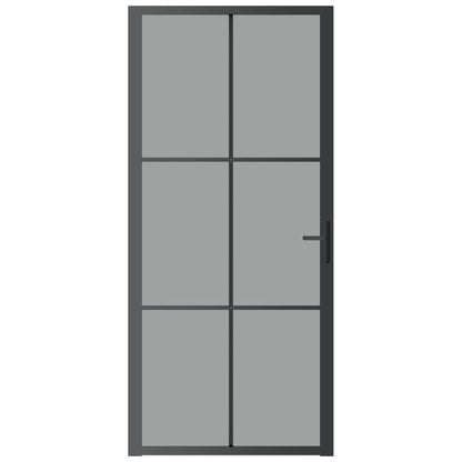 Porta Interna 93x201,5 cm Nera in Vetro ESG e Alluminio