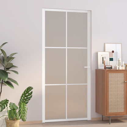 Porta Interna 93x201,5 cm Bianco Opaco Vetro e Alluminio