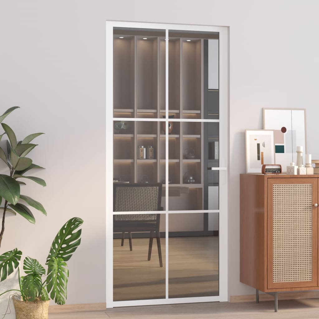 Porta Interna 93x201,5 cm Bianca in Vetro ESG e Alluminio