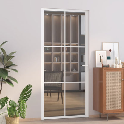 Porta Interna 93x201,5 cm Bianca in Vetro ESG e Alluminio