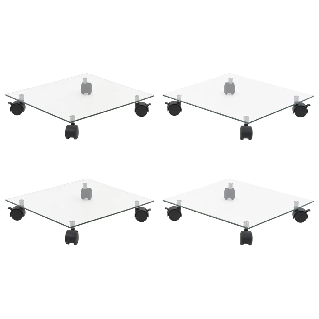 Carrelli Porta Piante 4 pz 35x35 cm Vetro Temperato Quadrati