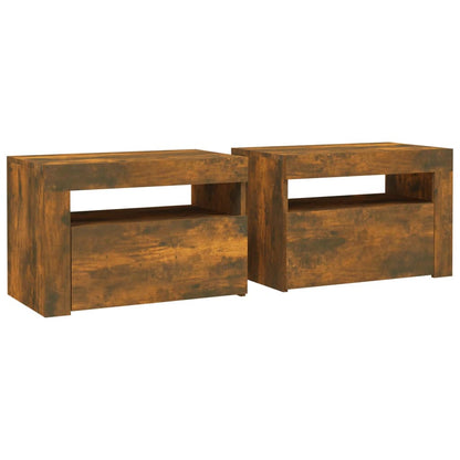 Comodini 2 pz con Luci LED Rovere Fumo 60x35x40 cm