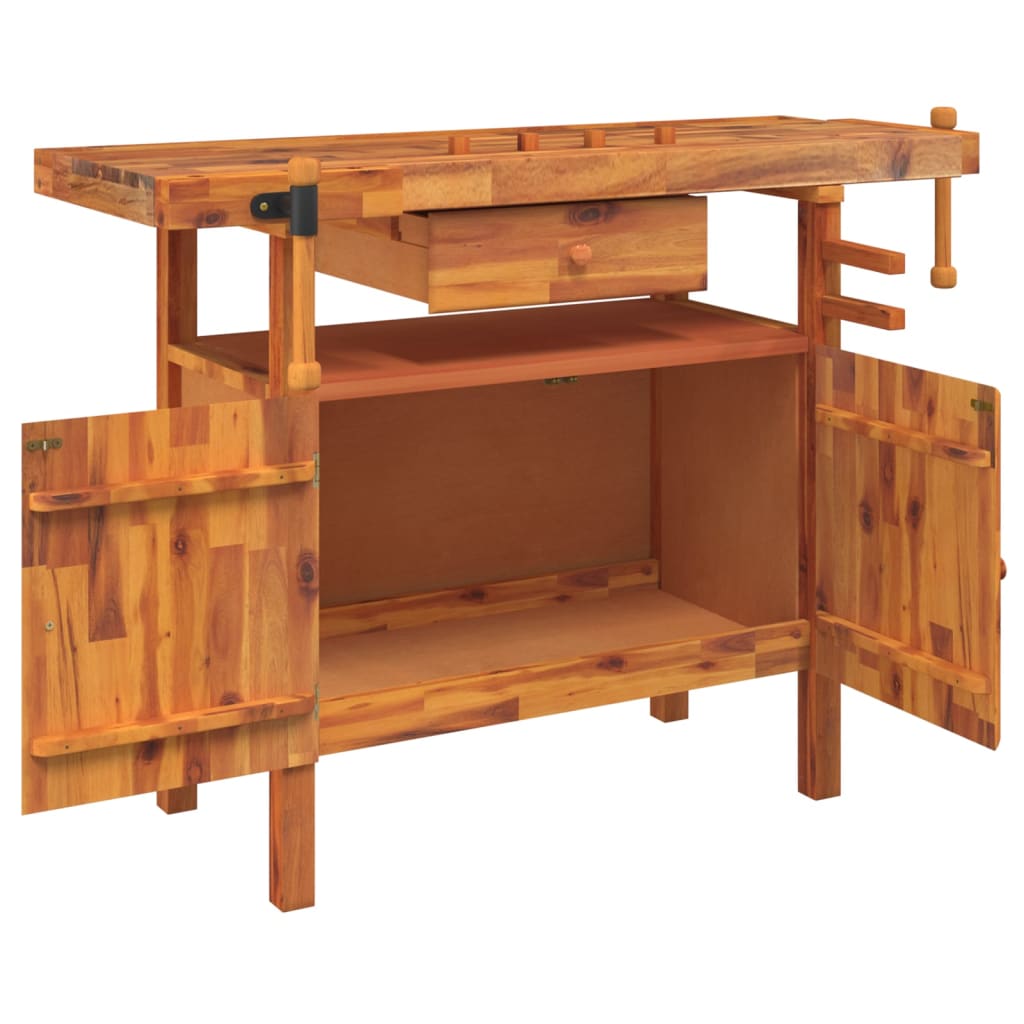 Banco Lavoro Cassetto e Morse 92x48x83 cm Legno Massello Acacia