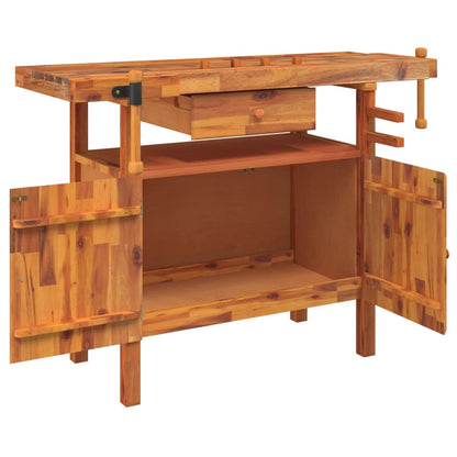Banco Lavoro Cassetto e Morse 92x48x83 cm Legno Massello Acacia