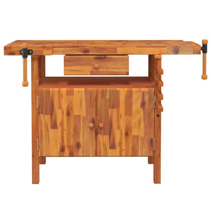 Banco Lavoro Cassetto e Morse 92x48x83 cm Legno Massello Acacia