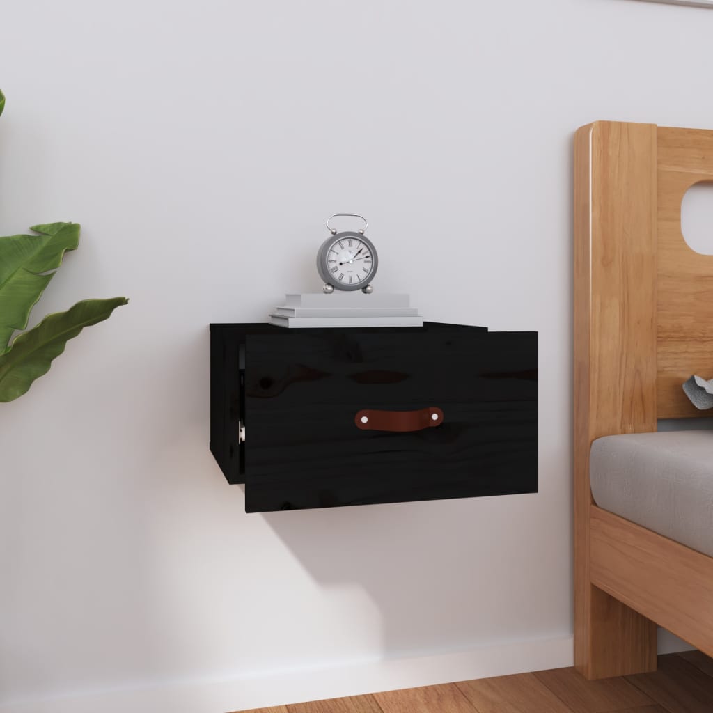 Comodino a Muro Nero 40x29,5x22 cm