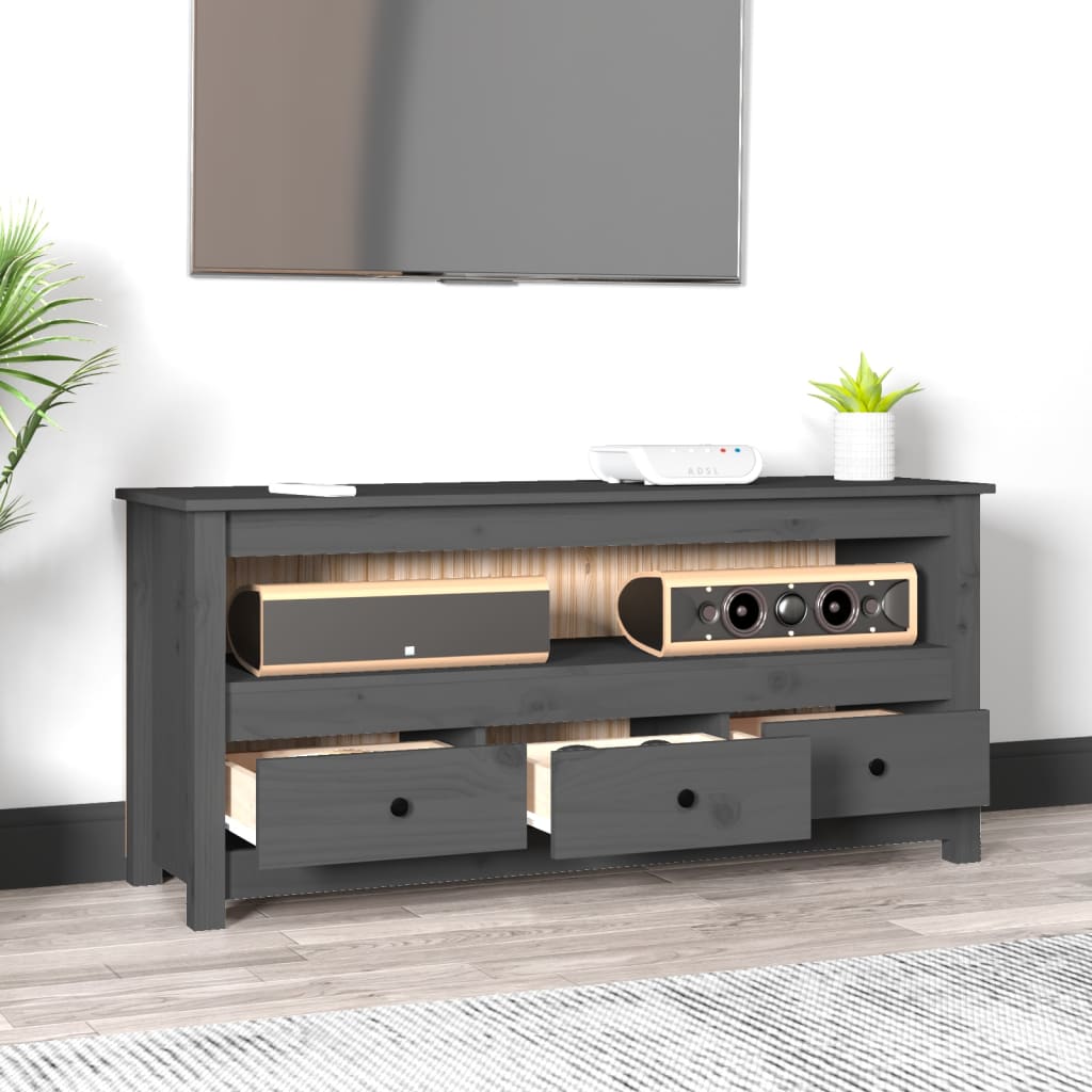 Mobile Porta TV Grigio 114x35x52 cm in Legno Massello di Pino