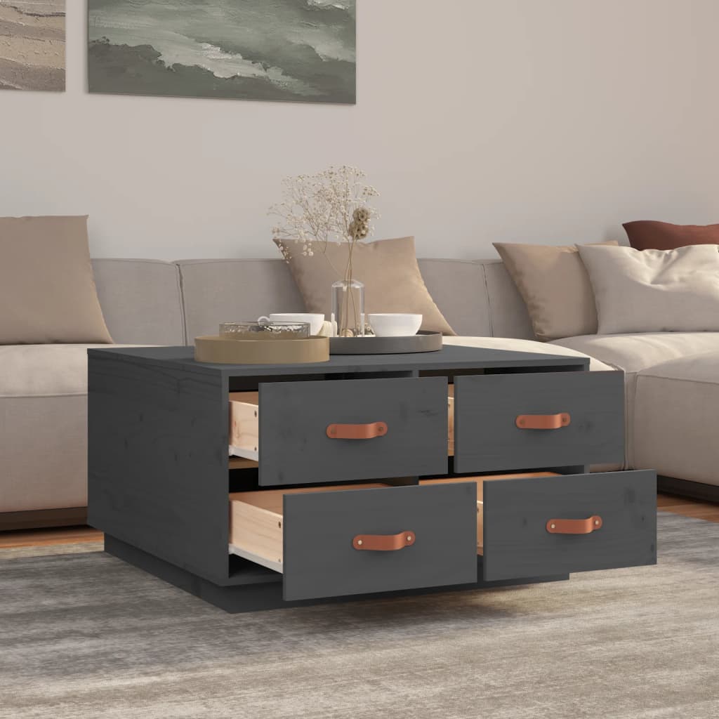 Tavolino da Salotto Grigio 80x80x45 cm Legno Massello di Pino