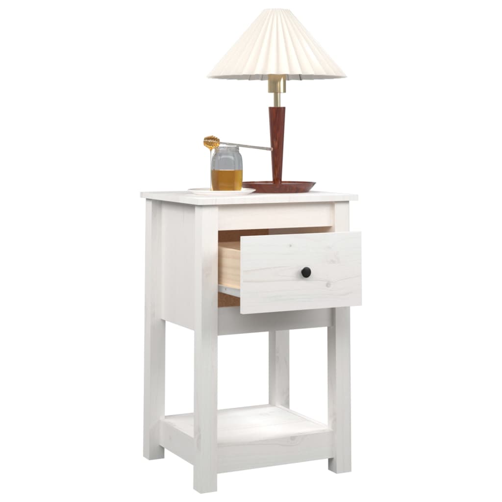 Comodino Bianca 40x35x61,5 cm in Legno Massello di Pino