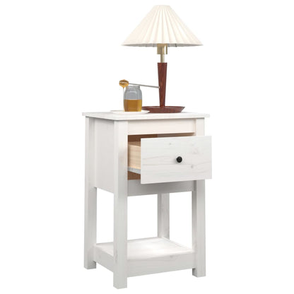 Comodino Bianca 40x35x61,5 cm in Legno Massello di Pino