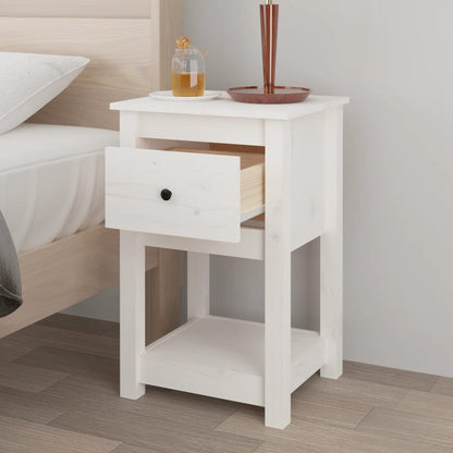 Comodini 2 pz Bianca 40x35x61,5 cm in Legno Massello di Pino