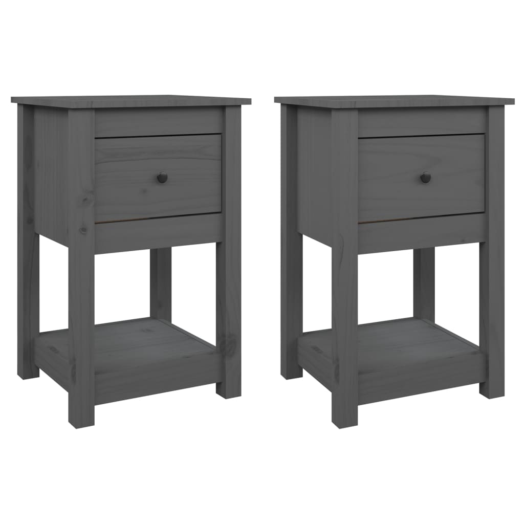 Comodini 2 pz Grigia 40x35x61,5 cm in Legno Massello di Pino