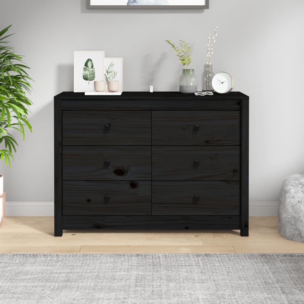 Armadietto Nero 100x40x72 cm in Legno Massello di Pino