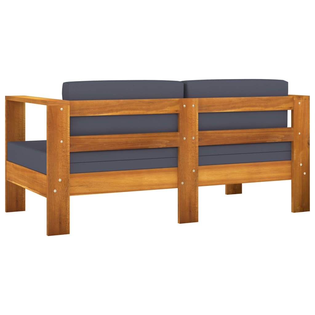 Set Divani Giardino 3 pz Cuscini Grigio Scuro in Legno Massello