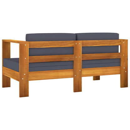 Set Divani Giardino 3 pz Cuscini Grigio Scuro in Legno Massello