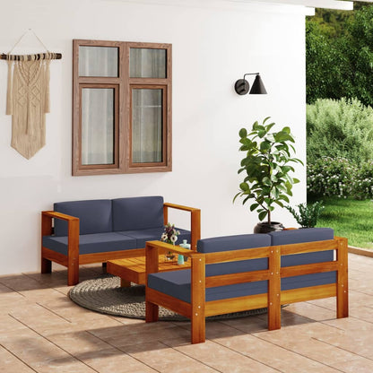 Set Divani Giardino 3 pz Cuscini Grigio Scuro in Legno Massello