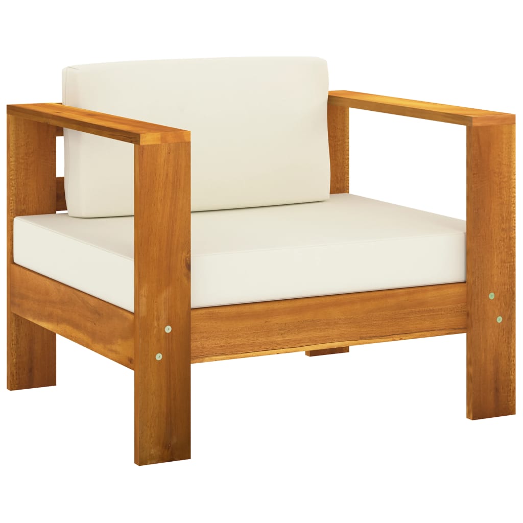 Set Divani Giardino 3 pz Cuscini Bianco Crema in Legno Massello