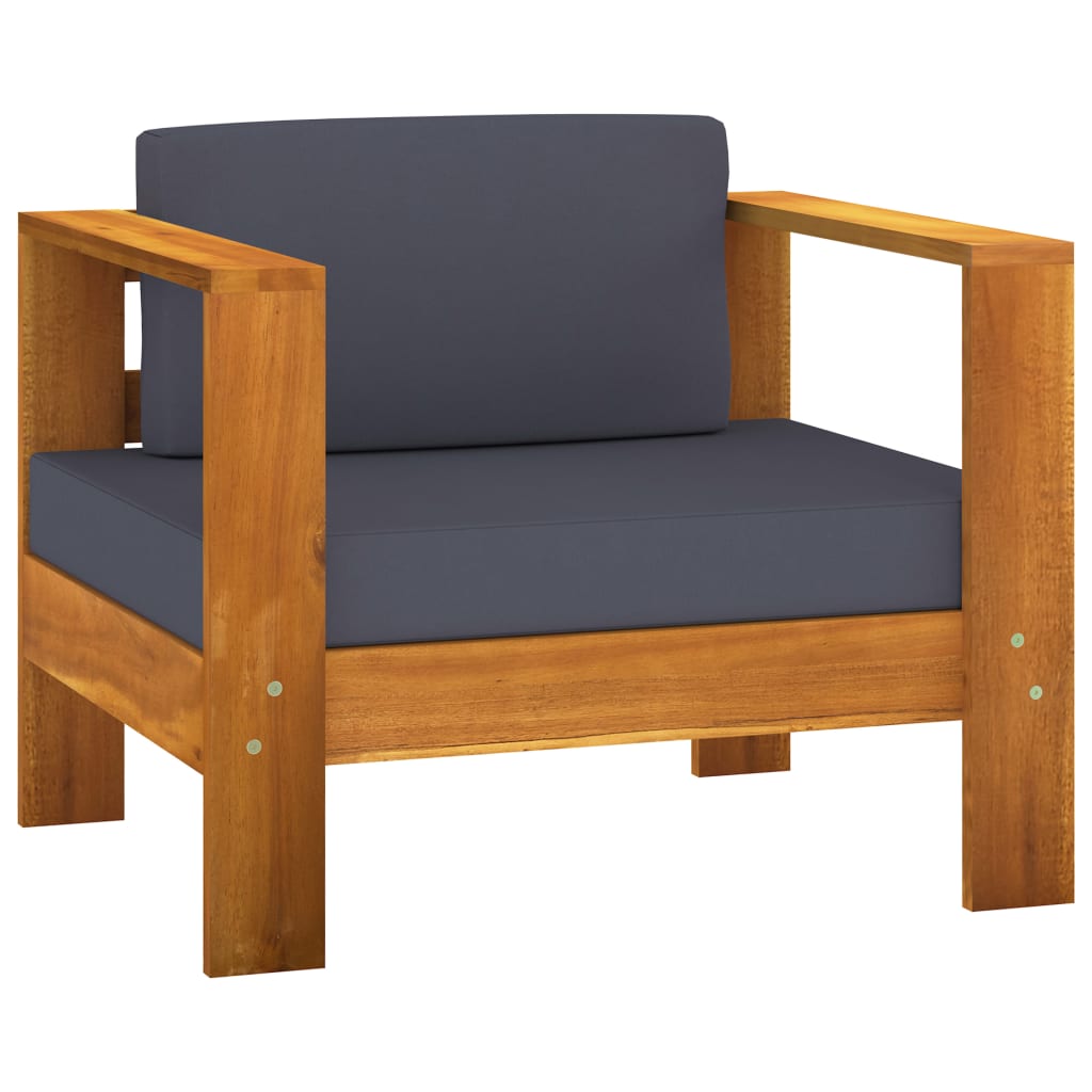 Set Divani Giardino 3pz con Cuscini Grigio Scuro Legno Massello