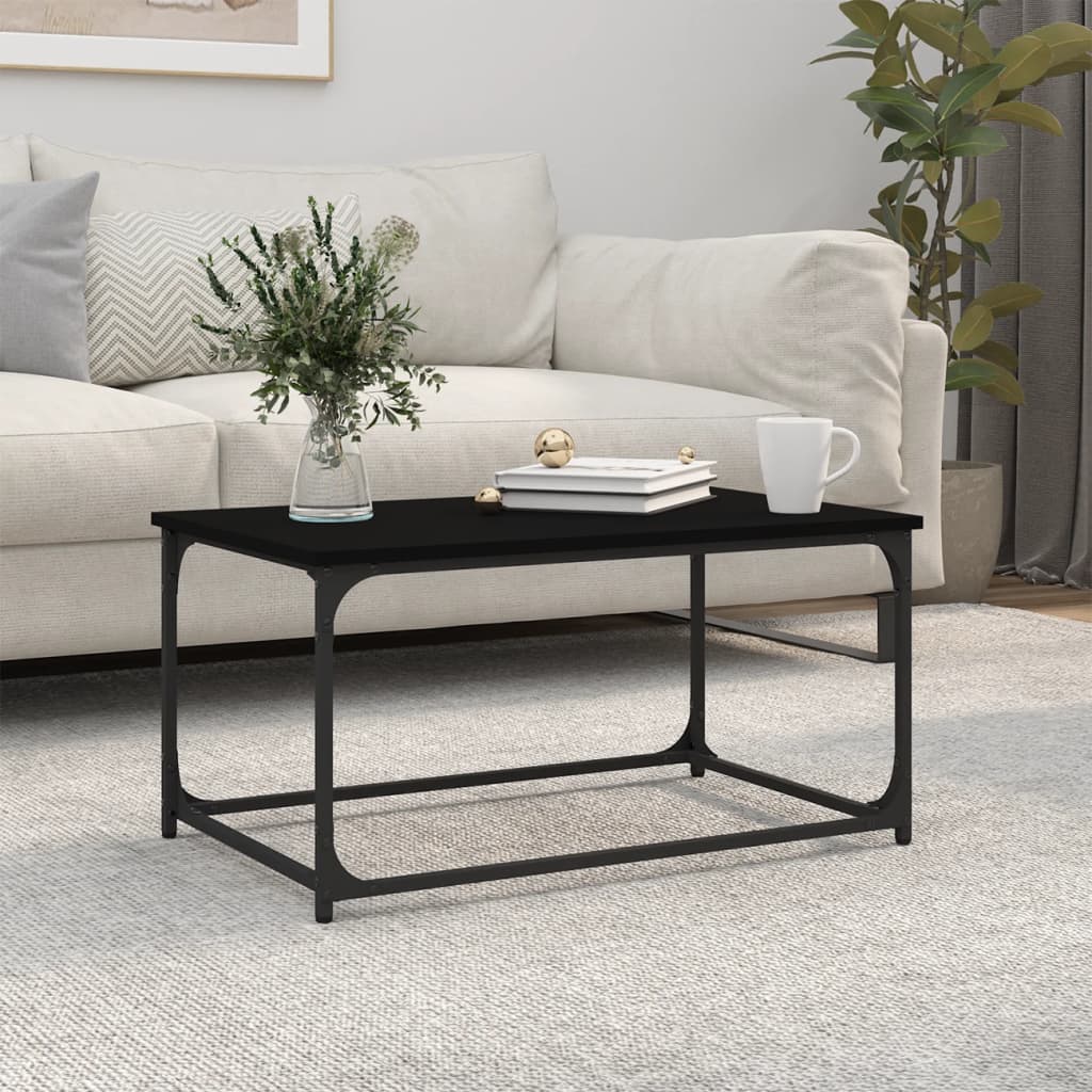 Tavolino da Salotto Nero 80x50x40 cm Legno Multistrato e Ferro