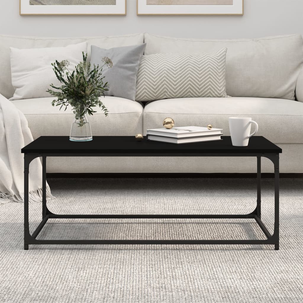 Tavolino da Salotto Nero 102x50x40 cm Legno Multistrato e Ferro