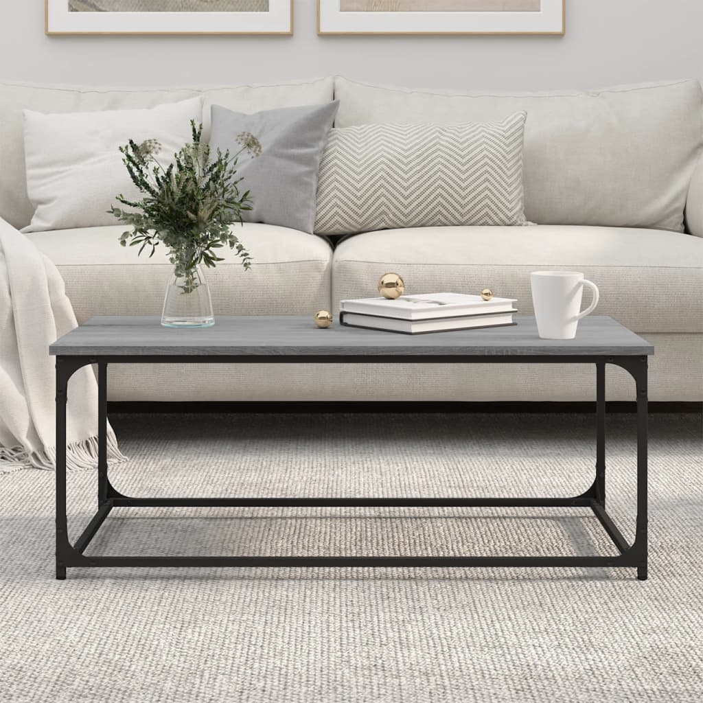 Tavolino Grigio Sonoma 102x50x40cm in Legno Multistrato e Ferro