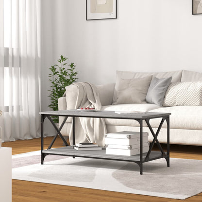 Tavolino Grigio Sonoma 100x50x45cm in Legno Multistrato e Ferro