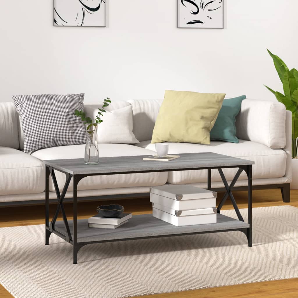 Tavolino Grigio Sonoma 100x50x45cm in Legno Multistrato e Ferro