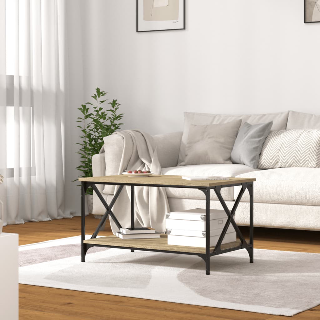 Tavolino Rovere Sonoma 80x50x45 cm Legno Multistrato e Ferro