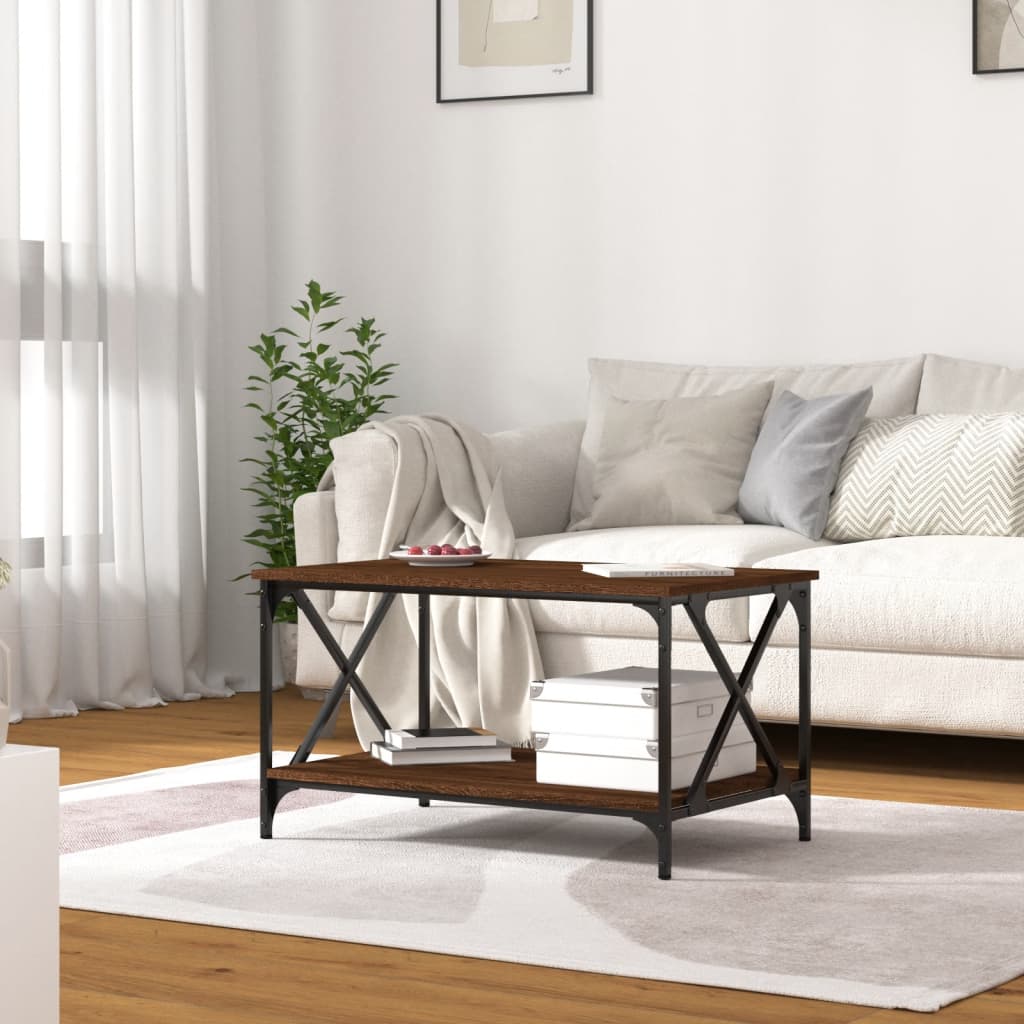 Tavolino Rovere Marrone 80x50x45cm in Legno Multistrato e Ferro