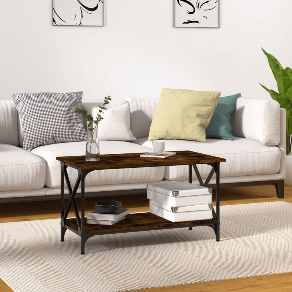 Tavolino Rovere Fumo 80x45x45 cm in Legno Multistrato e Ferro