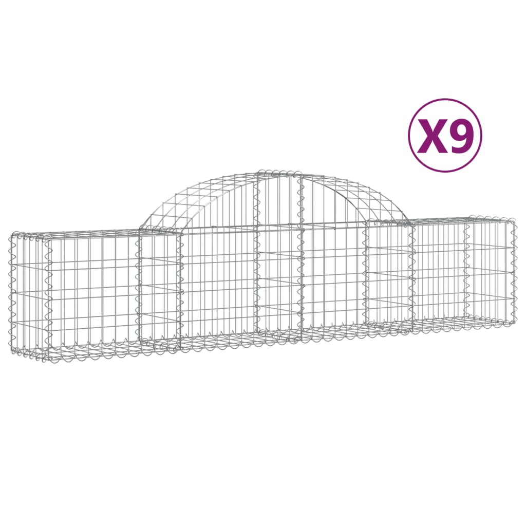 Cesti Gabbioni ad Arco 9 pz 200x30x40/60 cm Ferro Zincato