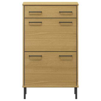 Scarpiera con Gambe Metallo Marrone Legno Massello di Pino OSLO