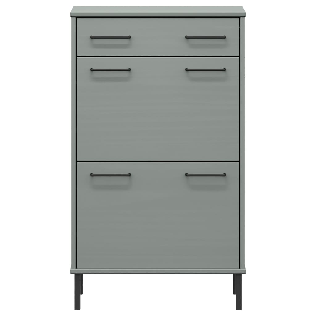Scarpiera con Gambe Metallo Grigio Legno Massello di Pino OSLO