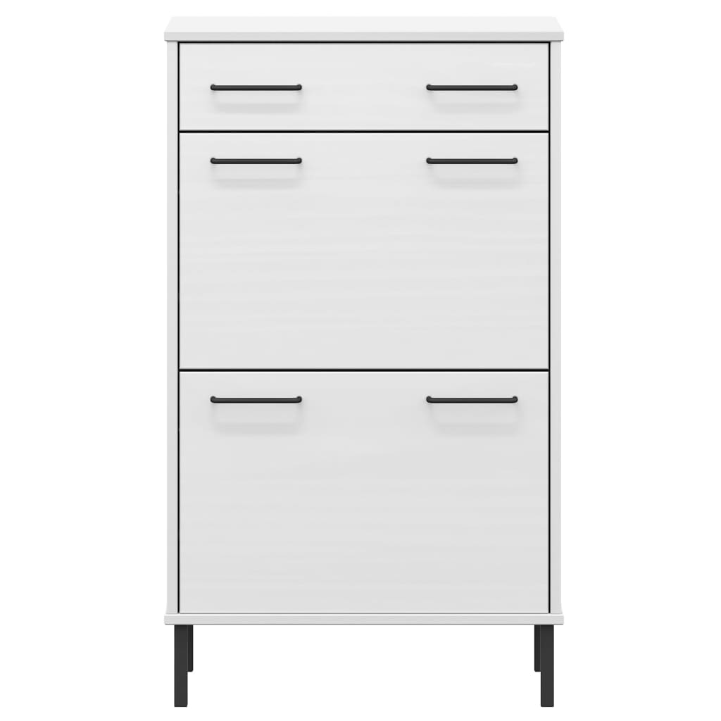 Scarpiera con Gambe Metallo Bianco Legno Massello di Pino OSLO