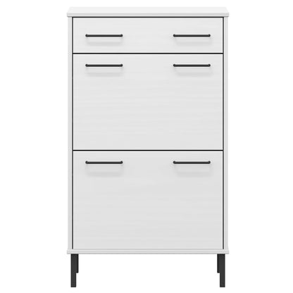 Scarpiera con Gambe Metallo Bianco Legno Massello di Pino OSLO