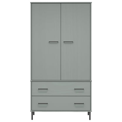 Armadio Gambe Metallo Grigio 90x55x172,5 cm Legno Massello OSLO