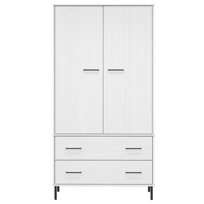 Armadio Gambe Metallo Bianco 90x55x172,5 cm Legno Massello OSLO